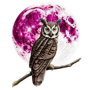 Pink Moon With Owl Perched PNG Pue10 PNG