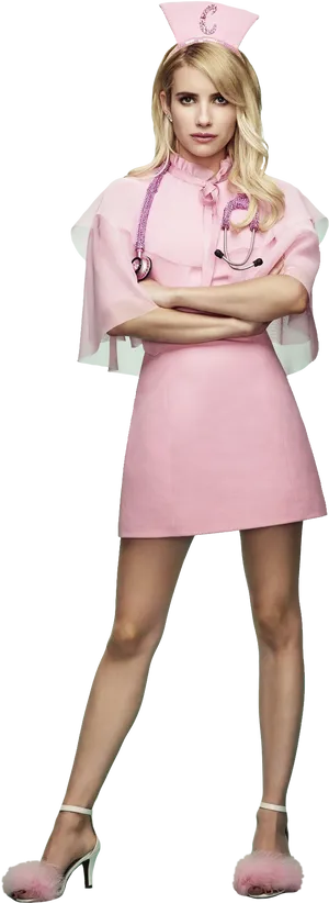 Pink Nurse Costume Pose PNG image