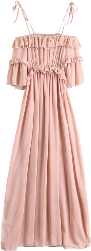 Pink Off Shoulder Ruffle Maxi Dress