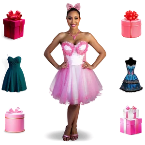 Pink Party Dress PNG 81