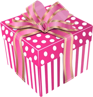 Pink Polka Dot Gift Boxwith Golden Ribbon