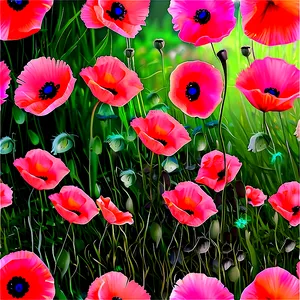 Pink Poppies Field PNG Qwk26