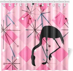 Pink Retro Flamingo Shower Curtain PNG image