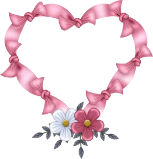 Pink Ribbon Heart Framewith Flowers PNG image