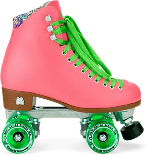 Pink Roller Skatewith Green Lacesand Wheels PNG image