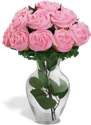 Pink Rose Bouquetin Glass Vase PNG image