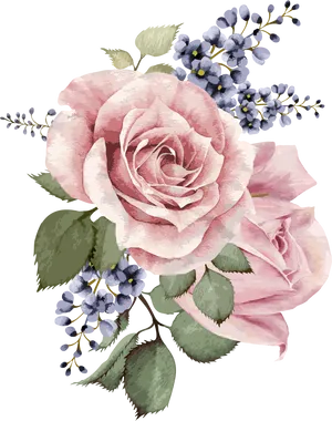 Pink Rose Watercolor Floral Arrangement PNG image