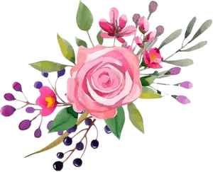 Pink Rose Watercolor Floral Arrangement PNG image