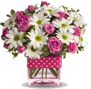 Pink Roses White Daisies Birthday Bouquet PNG image