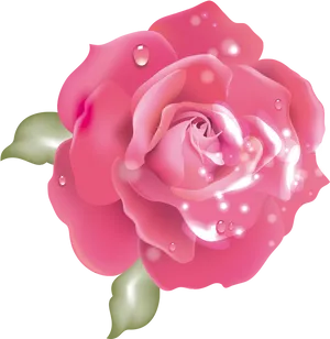 Pink Rosewith Dew Drops.png PNG image