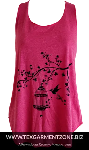 Pink Sleeveless Top Floral Bird Design PNG image