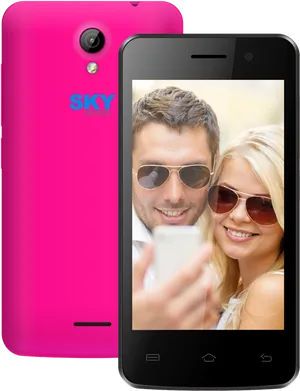 Pink Smartphone Selfie Couple Display PNG image