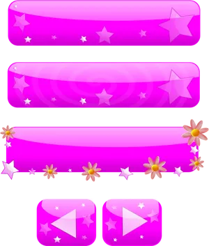 Pink Web Buttons Stars Flowers