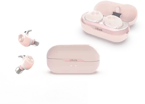 Pink Wireless Earbudsand Charging Case PNG