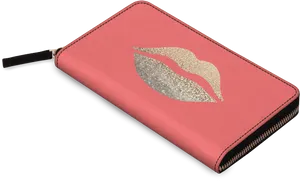 Pink Zippered Walletwith Glitter Lips Design PNG image