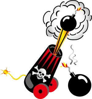 Pirate Cannon Firing Bomb Illustration PNG image