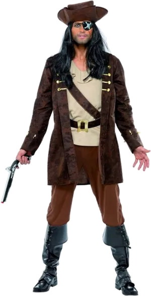 Pirate Costumewith Hatand Eyepatch PNG