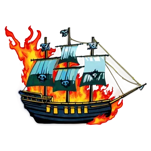 Pirate Ship Ablaze Jolly Roger PNG