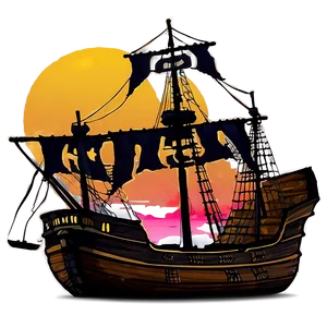 Pirate Ship At Sunset PNG Eww72