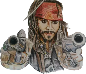 Pirate With Guns Sketch PNG image