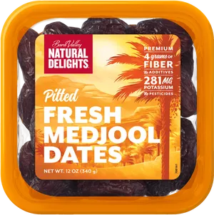 Pitted Fresh Medjool Dates Packaging PNG image