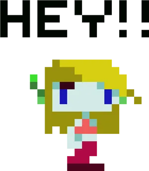 Pixel Art Blonde Character Saying Hey PNG image