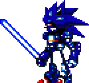 Pixel Art Blue Character With Lightsaber PNG