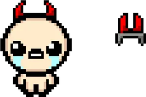 Pixel Art Crying Character With Devil Horns PNG image