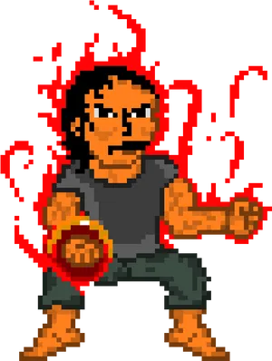 Pixel Art Fighter With Energy Blast PNG image