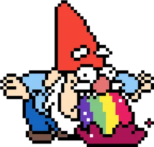 Pixel_ Art_ Gnome_ Sitting_ On_ Mushroom.png PNG image