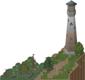 Pixel Art Lighthouse Cliffside PNG image