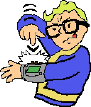 Pixel Art Man With Gadget PNG image