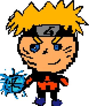 Pixel Art Ninja Character With Rasengan PNG image