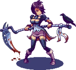 Pixel Art Warriorwith Halberdand Raven PNG image