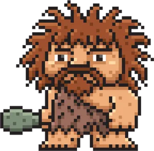 Pixelated Cavemanwith Club PNG image