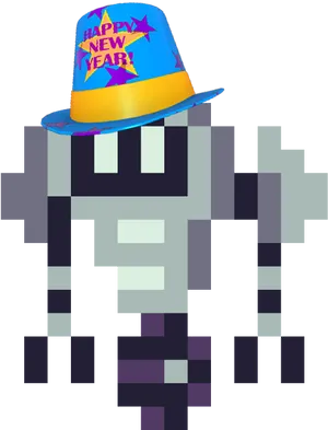 Pixelated Character New Year Celebration Hat PNG image