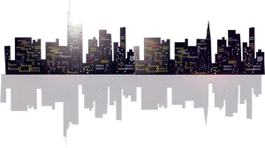Pixelated City Skyline Reflection PNG