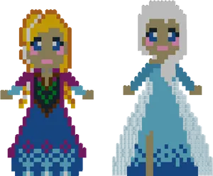 Pixelated Frozen Sisters Elsaand Anna PNG