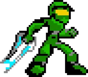 Pixelated Green Armor Warrior PNG image
