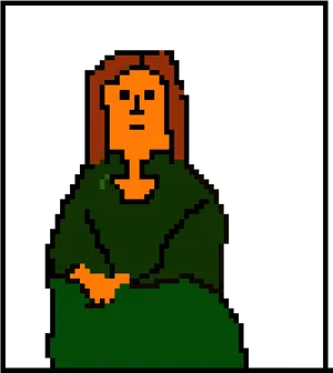 Pixelated Mona Lisa Portrait PNG