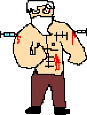 Pixelated Muscular Character With Syringe PNG image