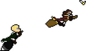 Pixelated Quidditch Chase PNG image