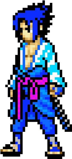 Pixelated Sasuke Uchiha Stance PNG image