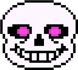 Pixelated_ Skull_ Face_with_ Pink_ Eyes PNG image