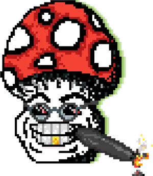 Pixelated Thug Life Mushroom Character PNG image