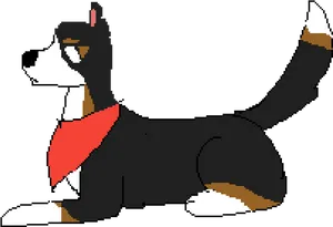 Pixelated Tricolor Dog With Bandana PNG image