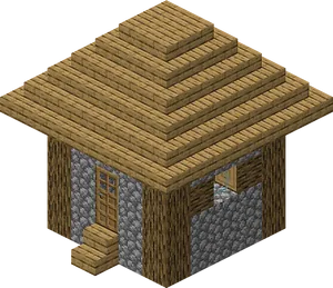 Pixelated Wooden House Isometric View PNG image