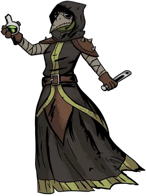 Plague Doctor Cartoon Holding Vial