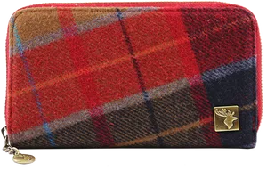 Plaid Fabric Walletwith Logo Charm PNG