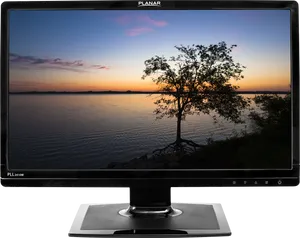 Planar Monitor Displaying Sunset Landscape PNG image